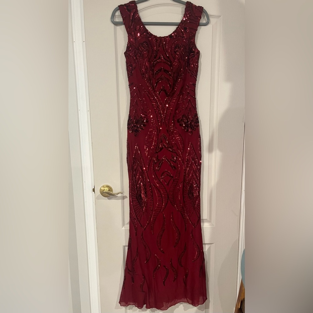 Deep Red Long Sequin Gown